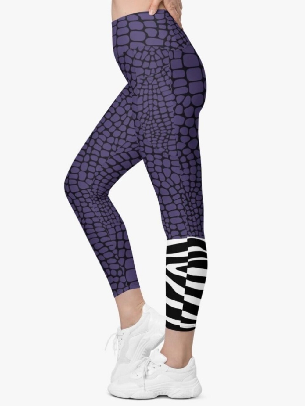 Loony Legs CrocoZebra Purple Leggings With Pockets Size XL EUC